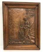 A circa 1900 wooden door panel decorated