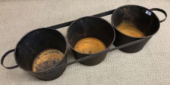 A set of three interconnected metal planters / containers, 104 cm long x 30 cm wide x 21.