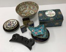 A 19th Century famille-rose bowl with figural decoration, 14 cm diameter x 6.