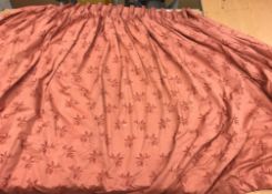 A single linen self-patterned floral decorated peach interlined curtain with fixed triple pencil