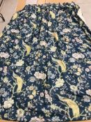 Two pairs of glazed cotton floral curtains with stylised birds of paradise,