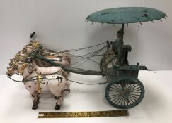 A pair of modern painted bronze figure groups 