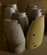 A collection of seven De Havilland aluminium fairings, five unpainted, two painted,