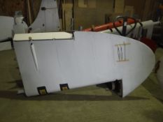 A De Havilland tail fin, white painted, approx 220 cm high, bearing Dove label, inscribed 