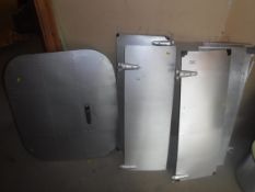 Five similar aeronautical aluminium flaps / covers, approx 34 cm x 89.