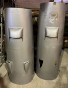 Two silver painted engine covers, believed to be De Havilland Devon, 162.5 cm long and 151.
