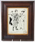 J H Noel Gowers - humorous pen and ink golfing sketch c1920s titled 