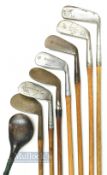 7x Assorted Irons incl a Wright & Ditson Bee Line long iron, Thistle long iron, Metropolitan mashie,