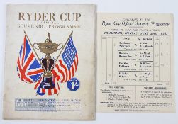 Scarce 1933 Official Ryder Cup Golf Souvenir Programme - for the fourth international golf match