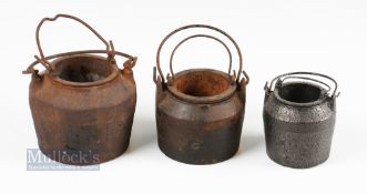 3x Various Golf Club Makers Cast Iron Glue/Lead Kettles - each with removable liners and each