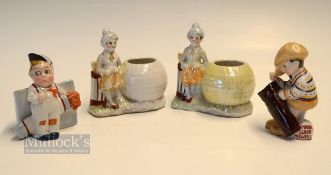Collection of Golfing Ceramic Spill Vases, Cigarette/toothpick holders et al (4) - Mabel Lucie