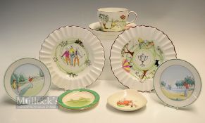 Collection of Crown Staffordshire Bone China Decorative Golfing Scene items et al (7) 2x hand