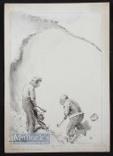 Bert Thomas (b.1883-d.1966) Original humourist pen and ink golfing sketch - with annotation 