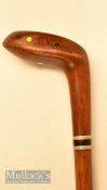 Browned stained wooden putter head style curved sole golf walking stick with black insert with white