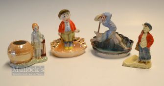 Collection of various 1930s Continental Ceramic Golfing Figures Cigarette Holders, Match Striker,