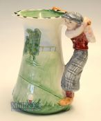 Late Burleigh Ware 'Golfer' jug of tapering shape - painted glazed bowl with hand painted golfer