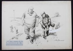 Bert Thomas (b.1883-d.1966) Original humourist pen and ink golfing sketch - with annotation 