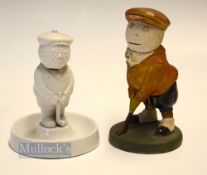 2x early Hassall Style Bisque Golfing Figures with bramble golf ball movable heads - comprising a