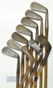10x various irons incl flange bottom mid iron, A McDonald, St Andrews iron, D7W Auchterlonie deep