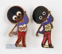 2x Golden Shred Golly Golfing Enamel Figures - incl the first model yellow vest stamped on the