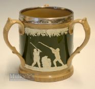 Fine Copeland Late Spode large golfing ceramic silver band tyg early c1900s - decorated with golfers