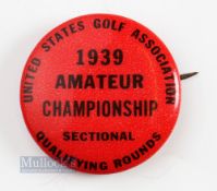 1939 USGA Amateur Championship Sectional Qualifying Rounds Red Tin Badge - with makers detailed