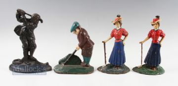 Collection of Heavy Cast Iron Golfing figure door stops (4) to incl 2x Vic lady Golfing Figures,