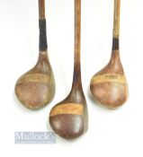 3x large socket head woods - J H Taylor Autograph spoon, Spalding Argyle spoon, Robert Forgan St