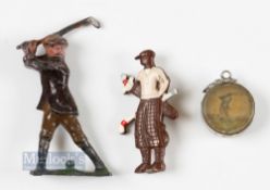 Collection of Miscellaneous Golfing Items (3) Small Silver Hallmarked Compass with a golfing