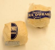 2x interesting wrapped dimple golf balls - A E Penfold Autograph in cellophane wrapper with