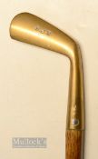 Interesting Brass Sunday Golf Walking Stick fitted with Sammy handle stamped H.J.M - overall 32.5