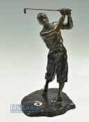 Bobby Jones style bronze spelter golfing figure c1940s - mounted on a naturalistic base with red