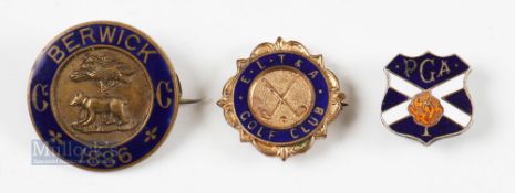 3x Various Enamel Golf Club Members Pin Badges - PGA, Berwick and ELT & A Golf Clubs - one by