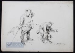 Bert Thomas (b.1883-d.1966) Original humourist pen and ink golfing sketch - with annotation 