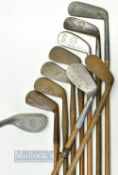 10x assorted irons incl Donaldson Rangefinder driving iron, Vickers large head niblick, Spalding