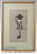 R C Capter (cartoonist for Valentines Postcards) c1900 - original pen and chalk humorous golfing