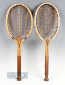2x Fishtail Wooden Tennis Rackets to includes an early Slazenger's 
