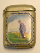 1897 Oban Golf Club Silver Plate and Enamel Vesta Case Prize - with enamel figure of golfer on the