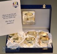 2012 Ryder Cup Boxed Set of 6 silver napkin rings - engraved with the Ryder Cup Details and