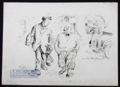 Bert Thomas (b.1883-d.1966) Original humourist pen and ink golfing sketch - with annotation 