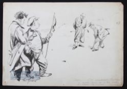 Bert Thomas (b.1883-d.1966) Original humourist pen and ink golfing sketch - with annotation - '