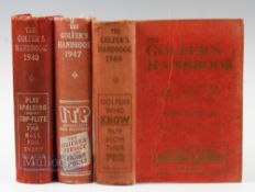 1940, 1947 and 1949 The Golfer's Handbooks features 1940 915pp, slightly loose front cover, 1947