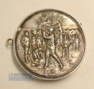 Fine and early Silver Embossed Golfing Scene Vesta Case - hallmarked Birmingham 1908 the plain