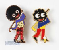 Early Golden Shred Yellow Vest Golly Golfing Enamel Figure and another much later one (2) - incl the