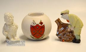 Collection of various golfing ceramics from the early 20thc (3) W.H Goss tooth pick holder decorated