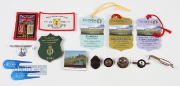 Selection of Golf Badges Passes, to include enamel badge of Bishopsbriggs Golf Club, Carnoustie Gold