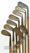 9x assorted golfing irons from long irons to niblicks to incl makers Tom Stewart, Winton, Vardon