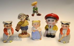 Interesting Collection of Various Bisque Golfing Figures, Pots and Cream Jugs (6) - 3x Small Milk