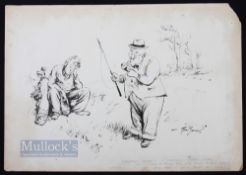 Bert Thomas (b.1883-d.1966) Original humourist pen and ink golfing sketch - with annotation 