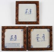 3x Early Dutch Delft Kolf/Golf Hand Painted Tiles c18thc - each with some chips to the corners,
